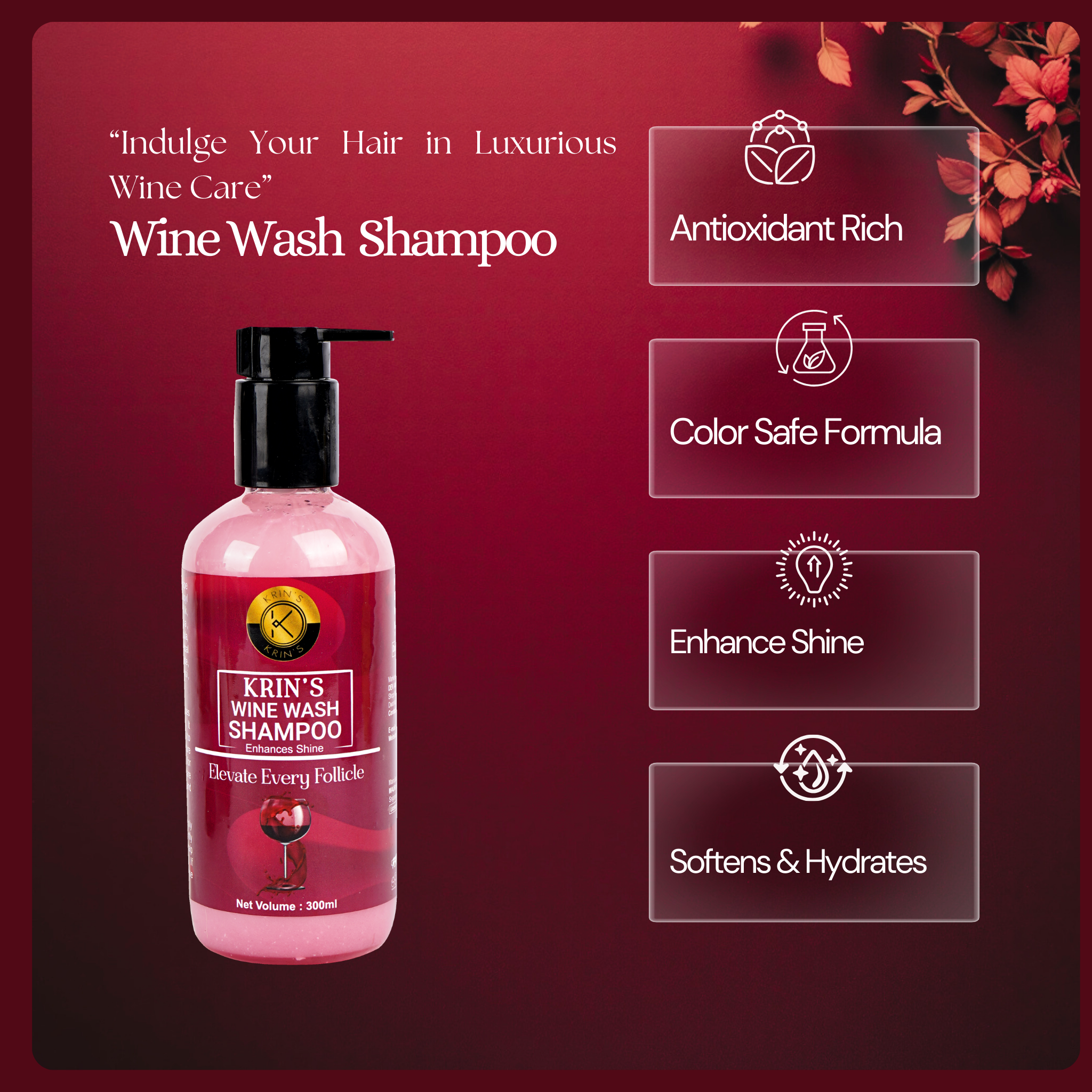 Wine Wash Shampoo - Enriched with Wine Extracts for Soft, Shiny Color-Treated Hair – 300 ml