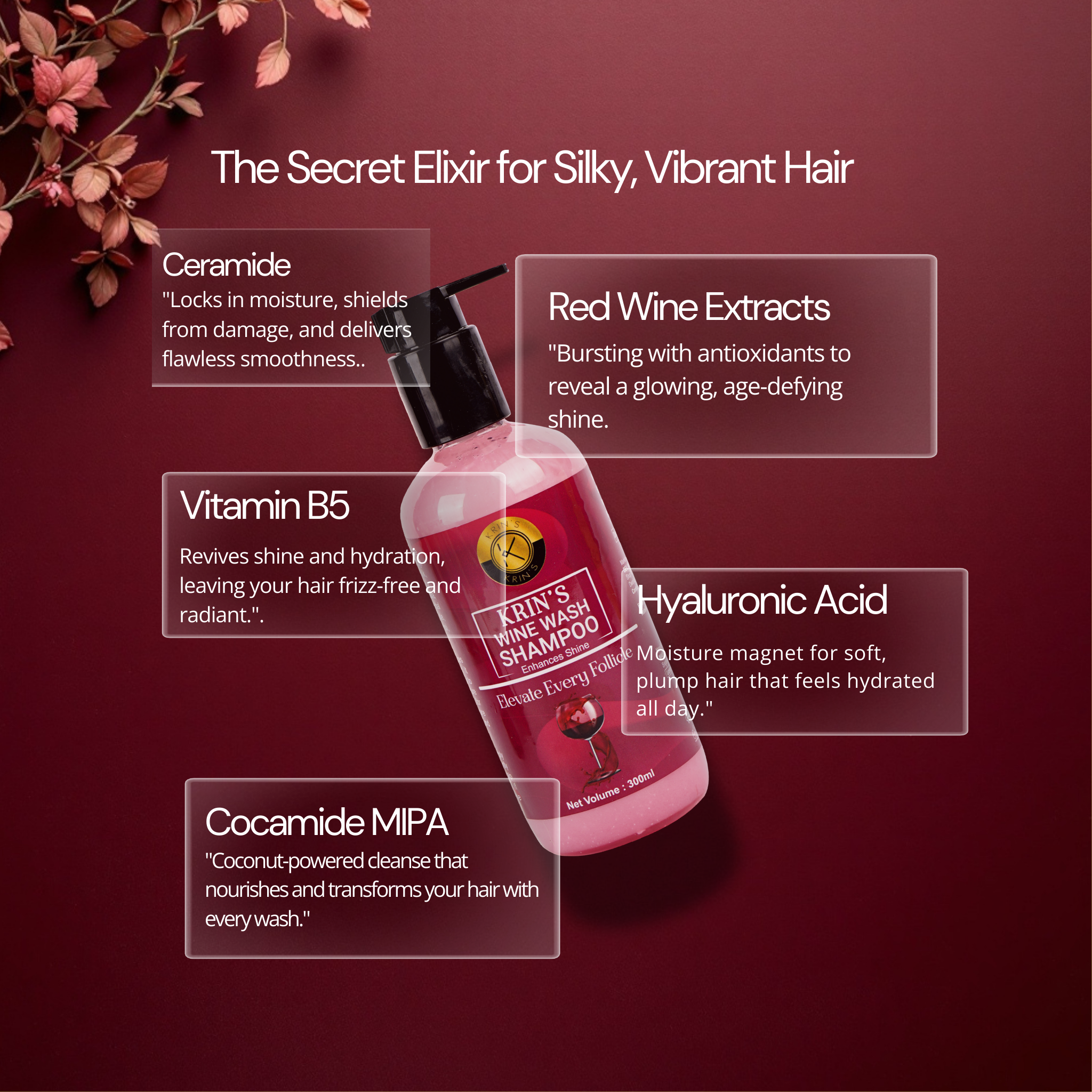 Wine Wash Shampoo - Enriched with Wine Extracts for Soft, Shiny Color-Treated Hair – 300 ml